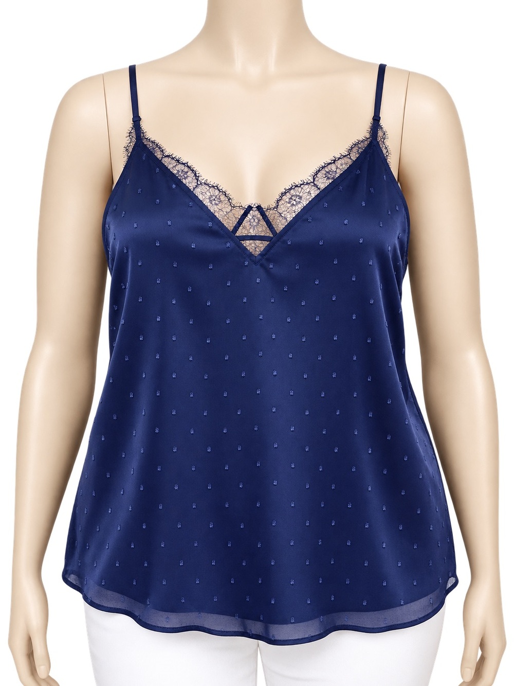 Blu Pepper Navy Lace-Trim Satin Cami